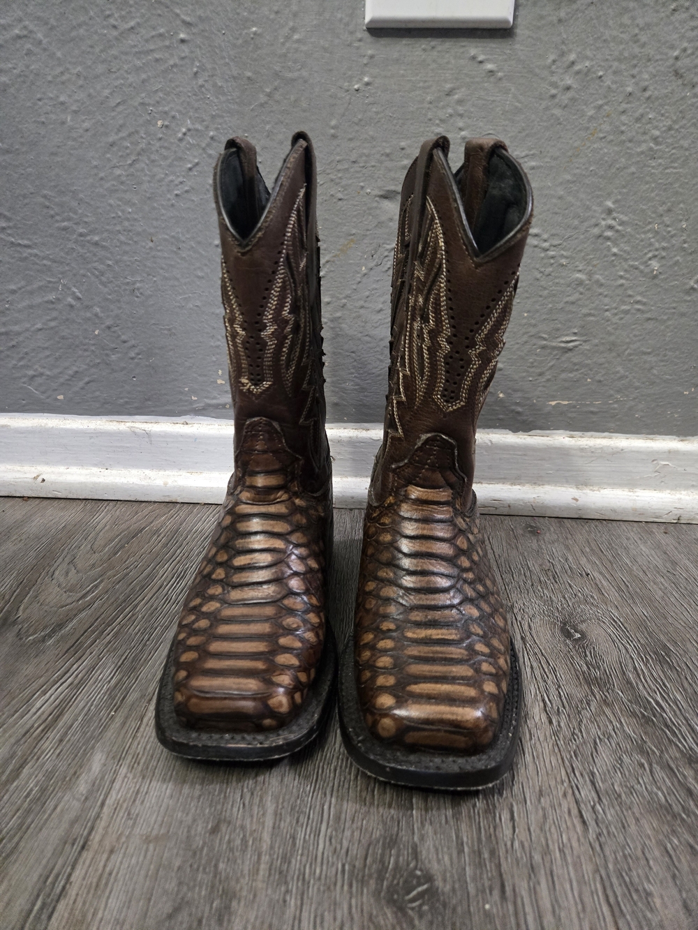 Kids Brown Exotic-Texture Western Boots